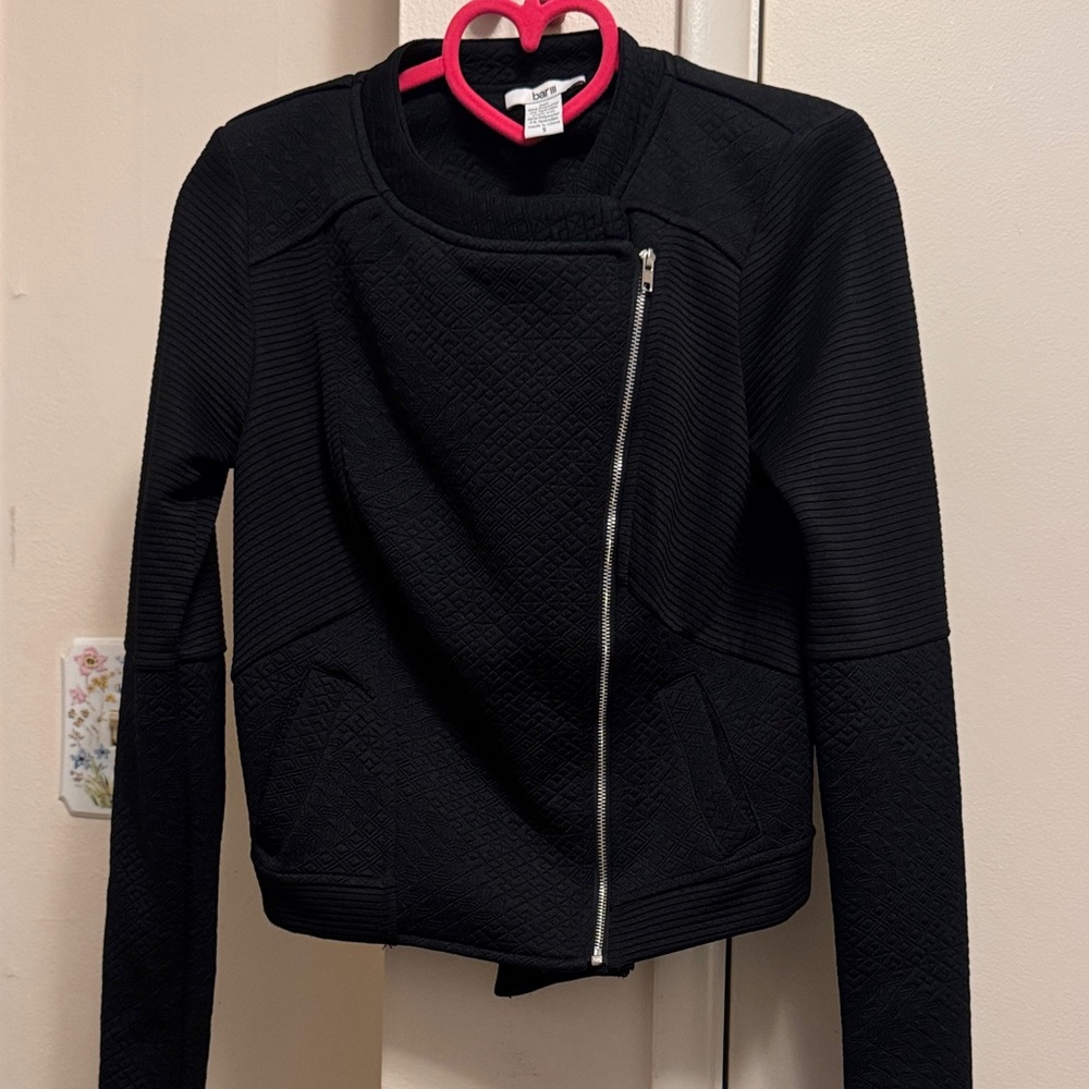 Bar III Black Textured Asymmetric Zip Bomber Jacket
